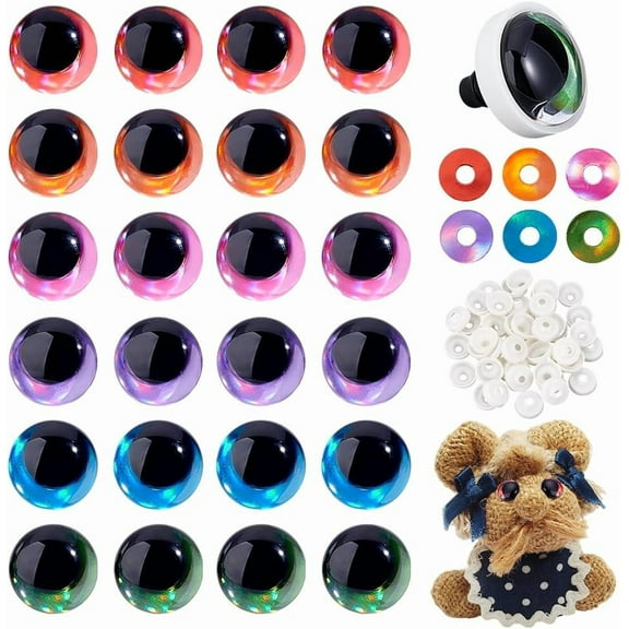 PH 96pcs 6 Colors Moon Safety Eyes with Washers 20mm 3D Crochet Eyes Glitter Safety Eyes for Amigurumi Stuffed Animals Crochet Plush Animals Making DIY Crafts Mixed Color