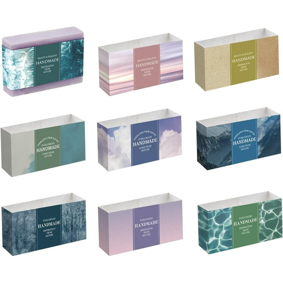 PH 9pcs Soap Wrappers - 9 Styles Natural Scenery Packaging Paper Vertical Soap Sleeves 8.2 Inch / 21cm Mixed Color