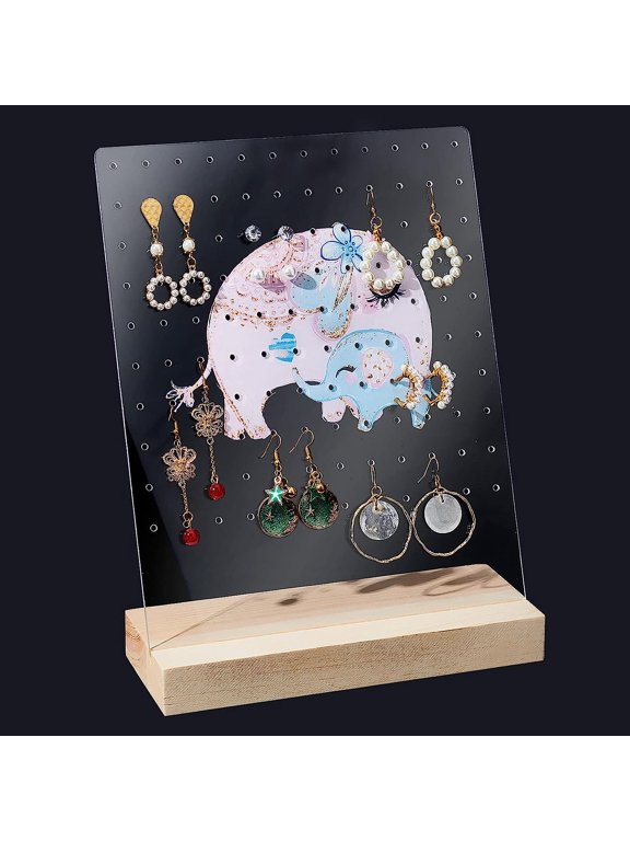 PH Acrylic Earring Display Stand 120 Holes Elephant Ear Studs Holder with Wooden Base Clear Earring Rack Jewelry Organizer for Hanging earrings 1 Piece 7.8x10 inch Clear DIY