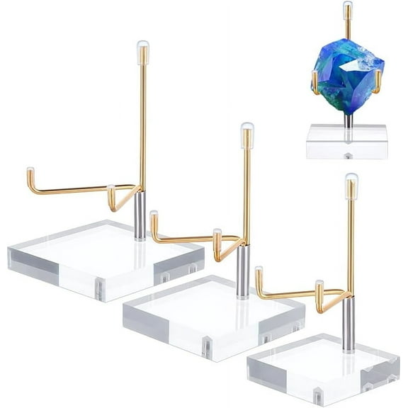 PH Acrylic Easel Display Stand 3 Sizes Adjustable Arm Display Stand Clear Acrylic Easel Display Stand Acrylic Rock Stands Holder for Gemstones Minerals Agate Display Golden