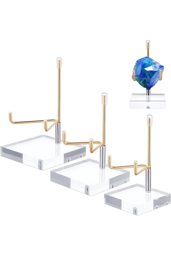 PH Acrylic Easel Display Stand 3 Sizes Adjustable Arm Display Stand Clear Acrylic Easel Display Stand Acrylic Rock Stands Holder for Gemstones Minerals Agate Display Golden Gold DIY
