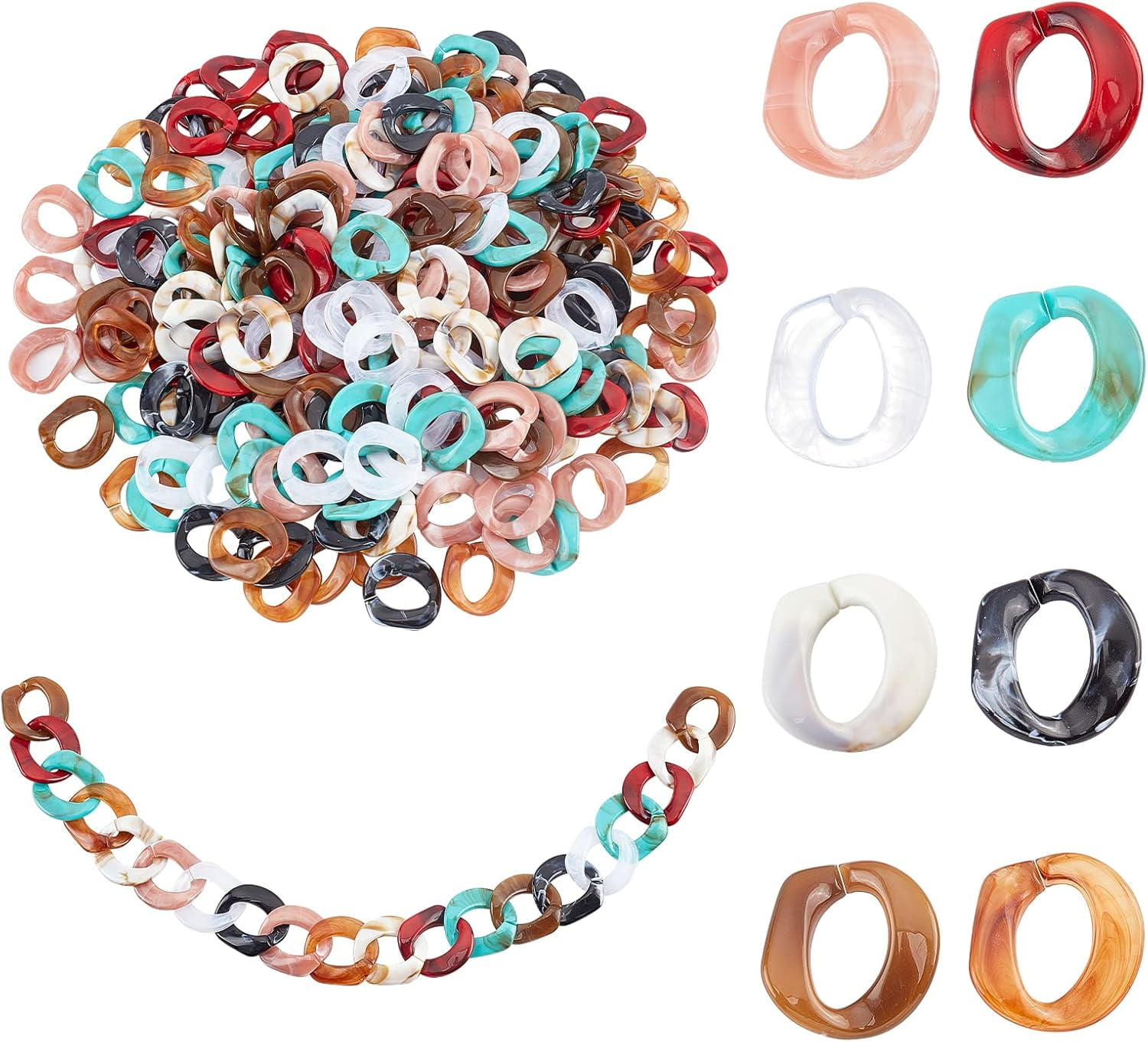 PandaHall PH 240 Stück Verbindungsringe Aus Acryl 8 Farben Transparente Schnellverbindungs Verbindungsstücke Gedrehte Ovale Offene Verbindungsringe Für DIY Armbänder Geldbörsen Brillen Jeans