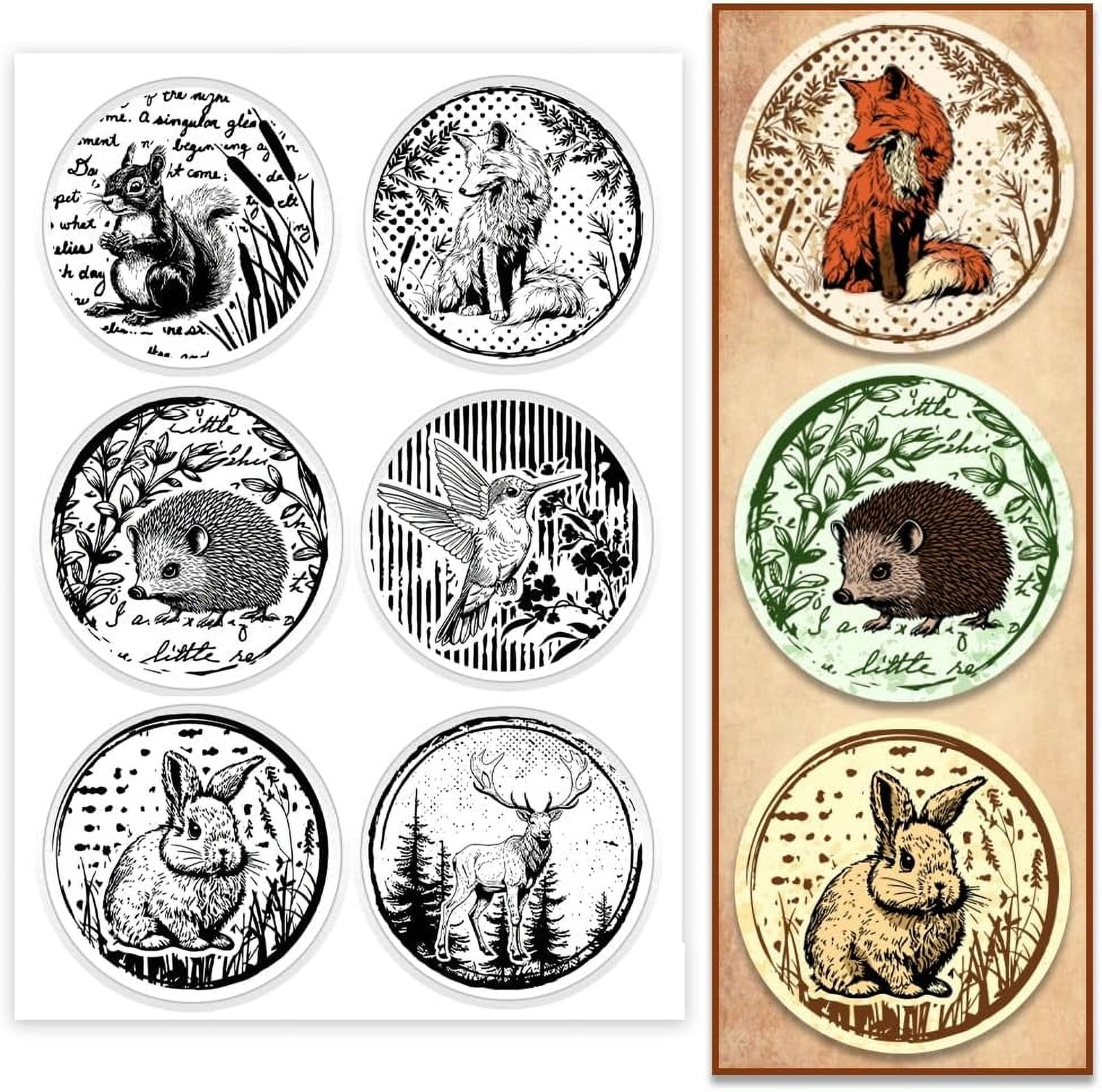 PH Animals Round Stamps Clear Stamps for Card Making Fox Squirrel ...