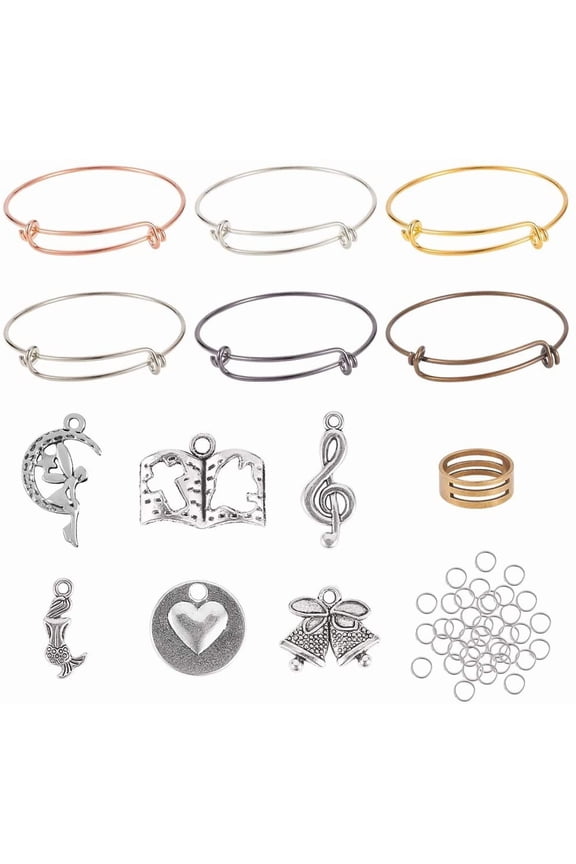 PH Bangle Bracelet Making Kit Adjustable Expandable Bangle Bracelets Wire Blank Bracelets 100 pcs Jump Rings 60 pcs Tibetan Style Alloy Pendant Charms for Jewelry DIY Craft Making for DIY