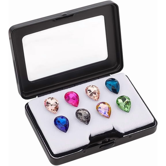 PH Black Gemstone Display Box Rectangle Diamond Container Holder Jewelry Box with Clasp Lids and Sponge for Gems Coins Jewelry Displaying and Gift Packing 2.38x3.15x0.67 Inch for DIY