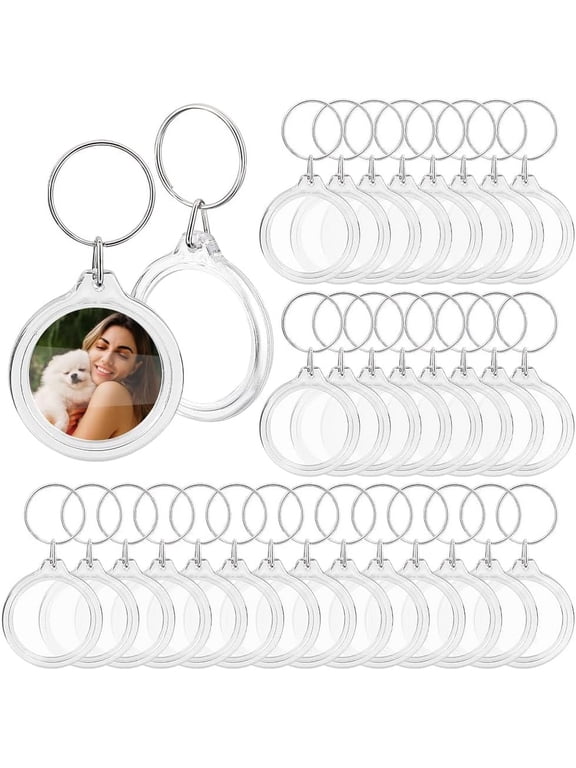 PH Blank Photo Insert Keychains 60 Sets Acrylic Photo Snap in Keychain 1.6 Inch Round Blank Photo Keyring DIY Picture Frames for Double-Sided Photos Clear Clear