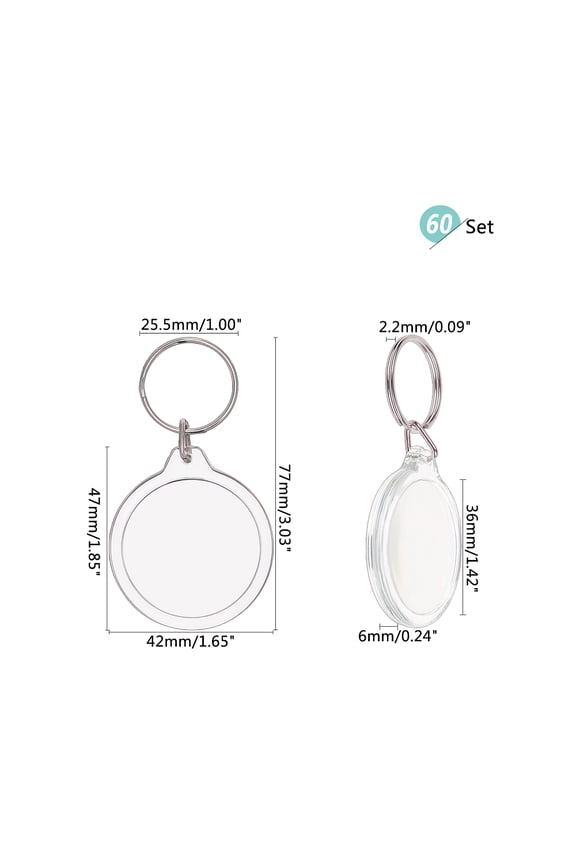 PH Blank Photo Insert Keychains 60 Sets Acrylic Photo Snap in Keychain 1.6 Inch Round Blank Photo Keyring DIY Picture Frames for Double-Sided Photos