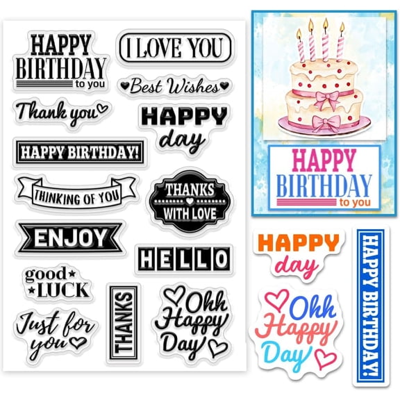 PH Blessing Word Clear Stamp for Card Making Banner Text Silicone Stamp Greeting Words Transparent Rubber Stamp Seal Stamp for Journal Postcard DIY Scrapbooking Gift Tags Decoration colorful