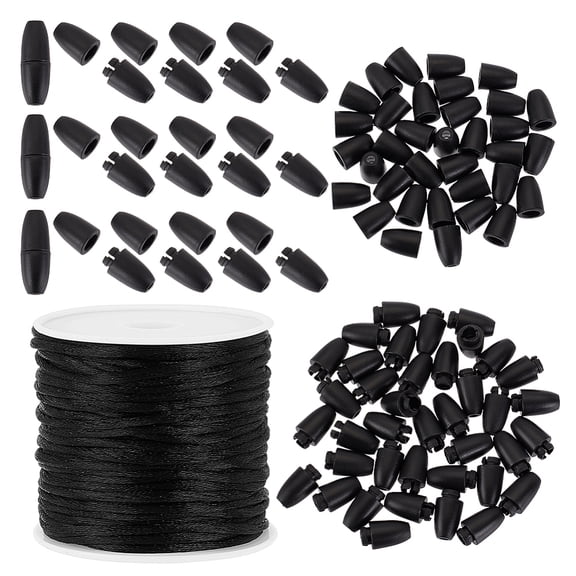 PH Breakaway Clasps for Lanyard 24mm Black Bead Barrel Connectors Closure Clasp 30pcs Safety Clasps with 1.5mm x 50 Yards Nylon Lanyard String Cord for DIY Necklace Bracelet Jewelry Making