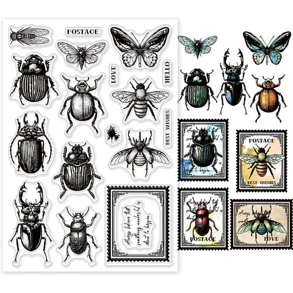 PH Butterflies Dragonfly Stamp Vintage Clear Insects Stamps Transparent Seal Stamps for Paper Crafting Handmade Crafts Scrapbooking Supplies Arts Crafts 4.33x6.3 for DIY