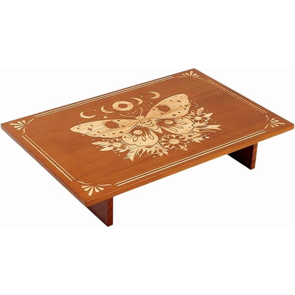 PH Butterfly Phases Table 12 x 7.8 inch Wooden Meditation Table Wood Wiccan Tables Shrine Butterfly Tables for Room Engraved Mystic Decor Wiccan Supplies Saddle Brown