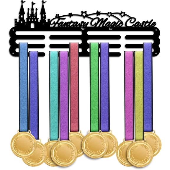 PH Castle Hanger Display Star Skating Medal Holder Display Hanger Metal Medal Rack Frame Sport Awards Ribbon Holder Wall Mount Tiered Award Rack for Over 60 Medals Athletes colorful