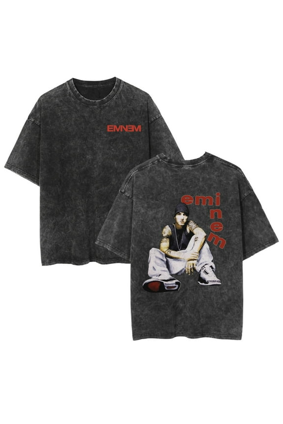 Black Eminem_Funky Men's T-Shirt Cotton Short Sleeve Crewneck Top Black Unisex XS-3XL