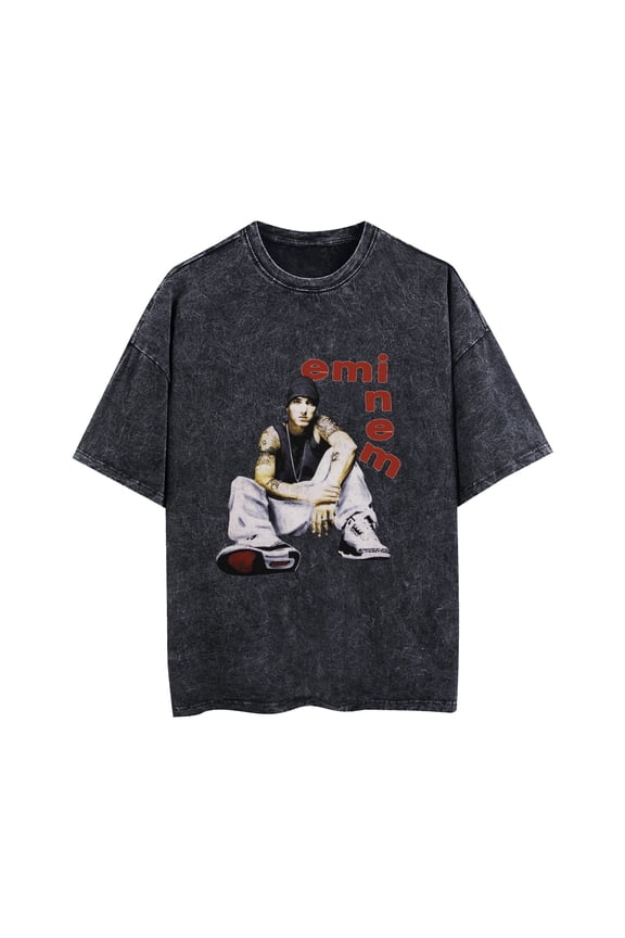 Black Eminem_Funky Men's T-Shirt Cotton Short Sleeve Crewneck Top Black Unisex XS-3XL