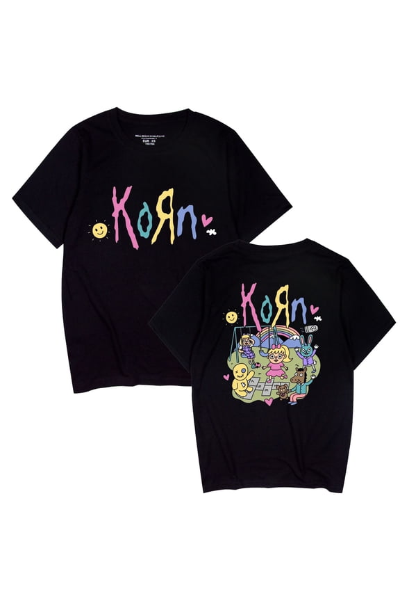 Fun Novelty Personalized Print Men's Women Short Sleeve Tshirts Korn Cartoon Rock Band Music Album Print Cotton T-shirt Unisex