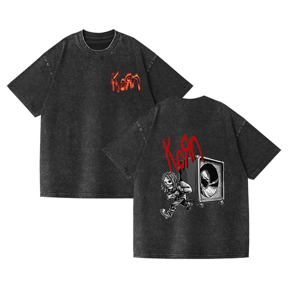 PH DOUBLE L Fun Personalized Print Washed Vintage Rock Band Korn Music T-shirt Serpent Skeleton Graphic T Shirts Men Hip Hop T-shirts Male Tshirt