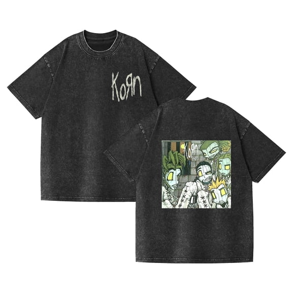 PH DOUBLE L Fun Personalized Print Washed Vintage Rock Band Korn Music T-shirt Serpent Skeleton Graphic T Shirts Men Hip Hop T-shirts Male Tshirt