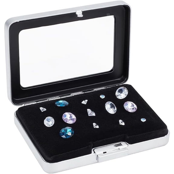 PH Diamond Display Boxes Gem Container Holder Gemstone Jewelry Box Show Case Storage Box Holder with Window and Velvet for Gems Coins Jewelry Displaying and Gift Packing 3.1x2.3 inch Gray