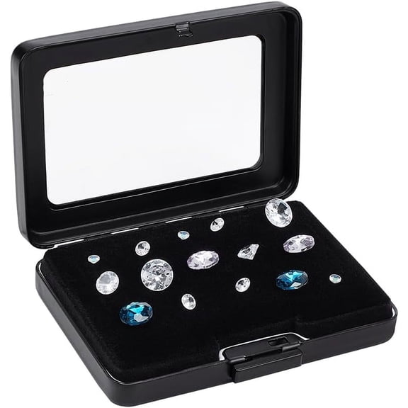 PH Diamond Storage Box Gem Display Case Gemstone Container Small Storage Box Jewelry Organizer with Velvet and Window for Collectibles Rhinestone Small Items Jewelry 3.1x2.3 inch for DIY