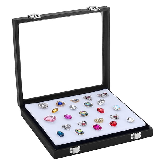 PH Diamond Storage Box Leather Jewelry Display Case Gemstone Display Box Gem Containers Boxes Glass Top Jewelry Organizer with Sponge and Clasp for