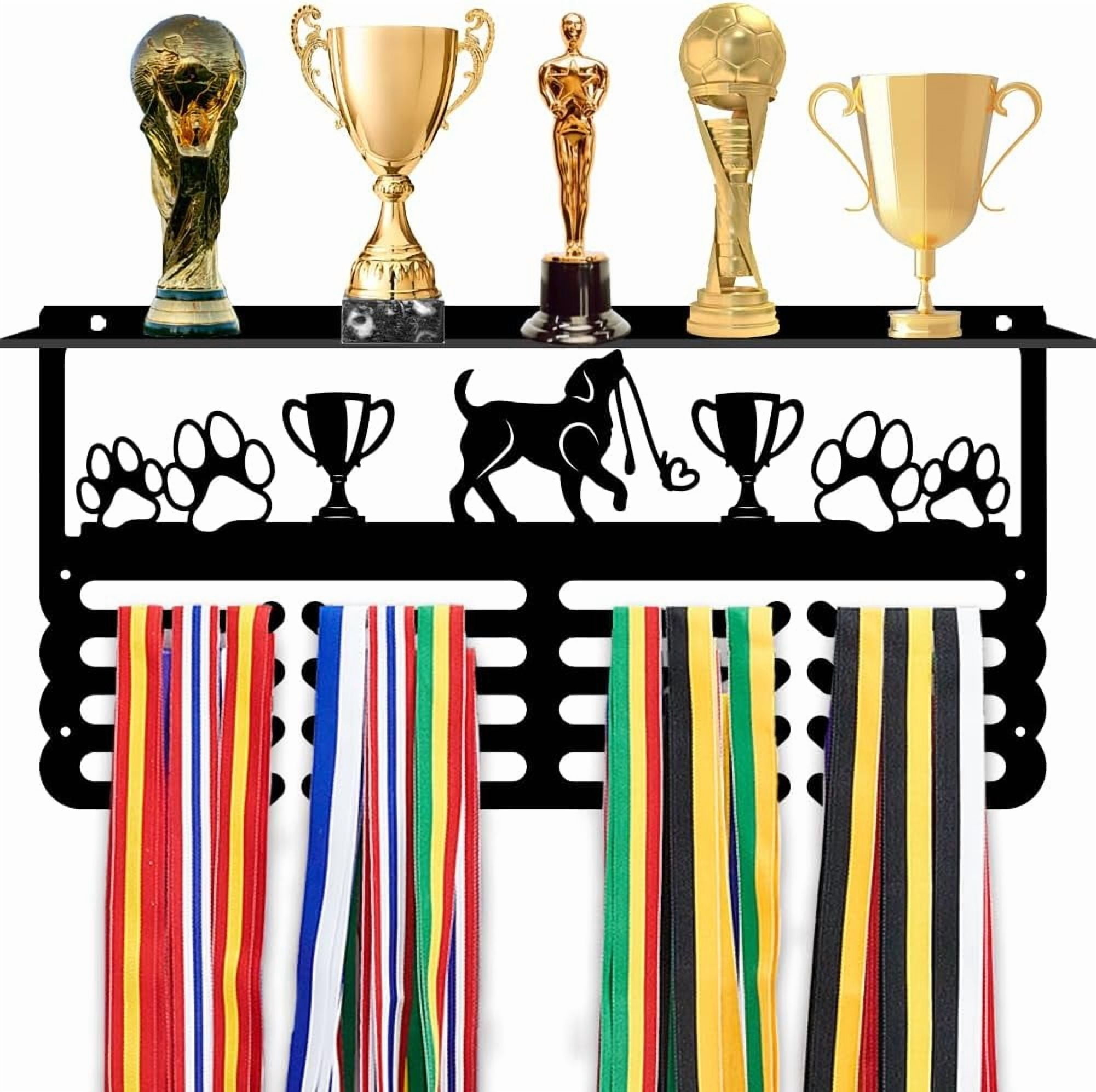 PH Dog Medal Holder Trophy Shelf Organizer Medal Hanging Display Rack Dog Competition Metal Medal Display Personalized Wall Mount Tiered Award Rack Gift for Pet 15.8x7.8inch Colorful