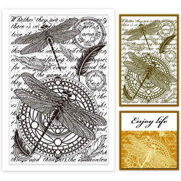PH Dragonfly Clear Stamp Retro Feather Background Clear Stamps Transparent Seal Stamps Rubber Clear Stamp Silicone Stamps for DIY Scrapbooking Decoration Photo Album Art Crafts 6.2x4.3inch