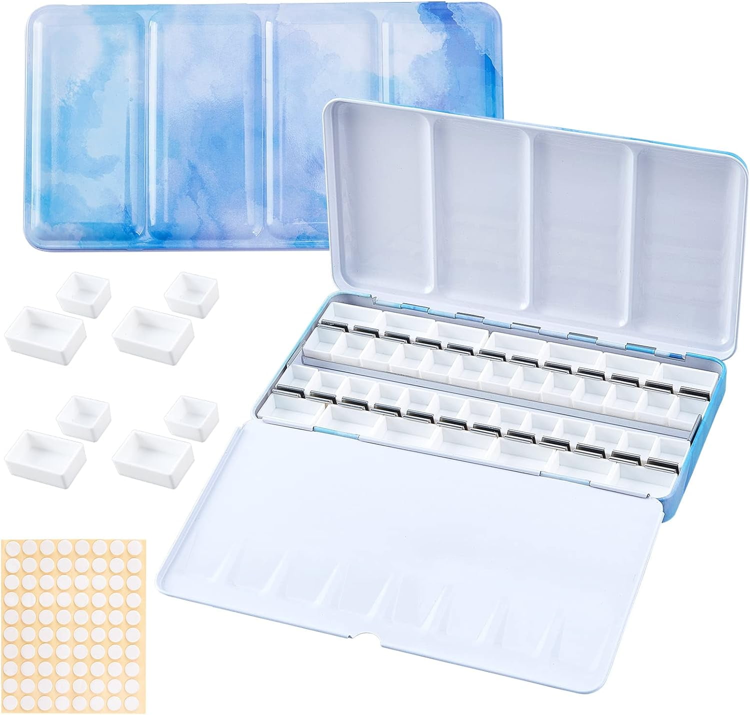 PH Empty Watercolor Palette 42 Half Pans 24 Full Pans Large Watercolor Tray Tin with Fold Out Palette for DIY Watercolor Oils Painting Sketching Travel Case Art Drawing Supplies White