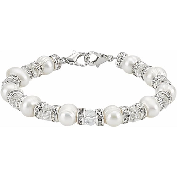 PH Freshwater Pearl Bracelets 7 Inch Medical Alert ID Interchangeable Bracelet 8mm Glass Bead Bangles Cultured Pearl Bracelet with Rhinestone Beads for Women Jewelry Bracelets Replacement