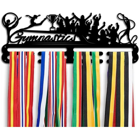 PH Gymnastics Medal Hanger Display Medal Holder Display Hanger Rack Frame Metal Medal Hooks Ribbon Cheer Holder Wall Mounted Competition Awards Holder for 60 Medals Athletes Gift Black