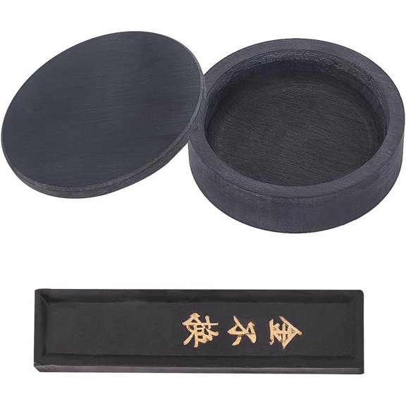 PH Ink Stone Ink Stick Chinese Calligraphy Inkstone with Cover Traditional Chinese Ink Sticks Natural Ink Stone for Calligraphy Practice Painting Office Use Black