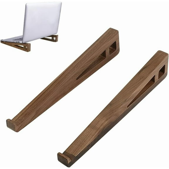 PH Laptop Stand for Desk Wooden Laptop Walnut Riser Holder Ventilated Stand with Silicone Pads for 10 to 17.3 Inch Notebook PC Computer Home Office Camel