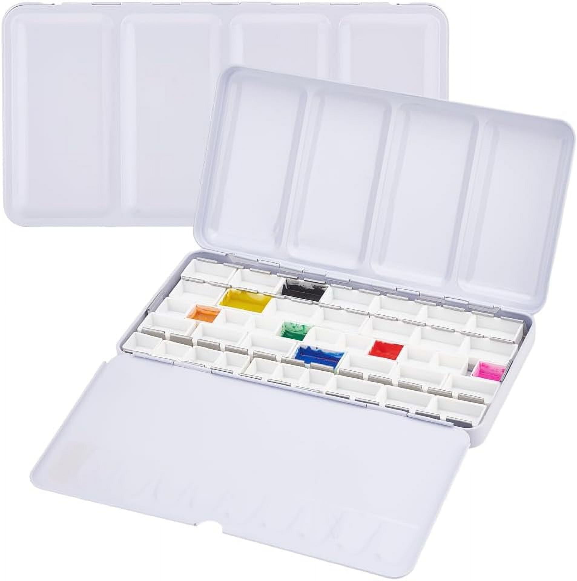 PH Large Watercolor Palette Box Metal Paint Tin with 42pcs 2ml Pans/24pcs 3.2ml Pans Empty Watercolor Tins Palette Paint Case for Artist Student Painting Supplies 4.49x8.9x0.93inch White