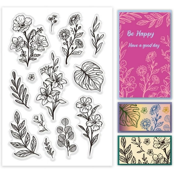PH Leaf Pattern Clear Stamps Flower Leaf Transparent Rubber Stamps Plants Paper Craft Stamps for DIY Scrapbooking Stamps Card Making Decoration Paper Photo Card Album Crafting Clear