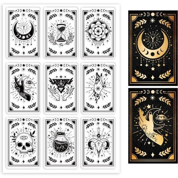 PH Magic Card Stamp PVC Plastic Clear Stamps Theme Stamps Gothic Goat Horn Potion Moon Eyes Hourglass Timer for DIY Scrapbooking Decoration Album Crafts 4.3x6.3 inch Clear