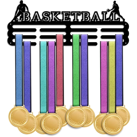 PH Medal Display Hanger Holder Basketball Medal Holder 15.7 Awards Ribbon Hanger Medal Display Wall Rack Sports Medal Hanger Display for Sports Athletes Basketball Awards Cheer Metal Black