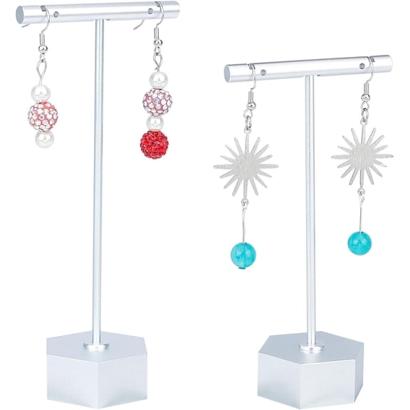 PH Metal Earring Holder 2 Size T Shape Earring Display Stand Iron Jewelry Storage Rack Dangle Earring Stud Stand Organizer for Jewelry Props Show Closet Retail Store Display 4.5/5.3 inch for DIY