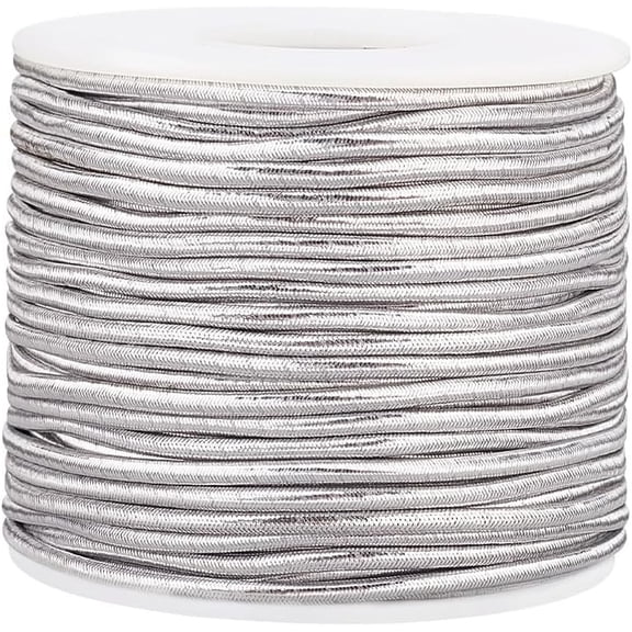 PH Metallic Silver Cord Ribbon Elastic Cord 32.8Yards Stretch Cord Elastic String Ribbon Wrap Thread Tag Cord 2.5mm for Hair Weave Craft Jewelry Making Christmas Ornament Hanging Decoration for DIY