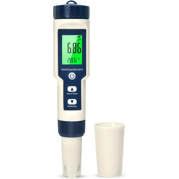 PH Meter, 5 in 1 PH/TDS/EC/Salinity/Thermometer with LCD Display, Automatic Constant Temperature Compensation Test, High Precision Pool pH Meter, Suitable for Hydroponics, Aquariums