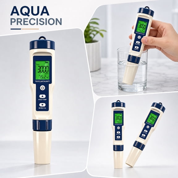 PH Meter & TDS Meter Digital Water Tester 5 in 1 Salinity Tester PH Temp EC and TDS Meter,PH Meter for Water with LCD Backlit,Water Testing Kits for Drinking Water,Wine,Swimming Pool,Hot Tub Spas