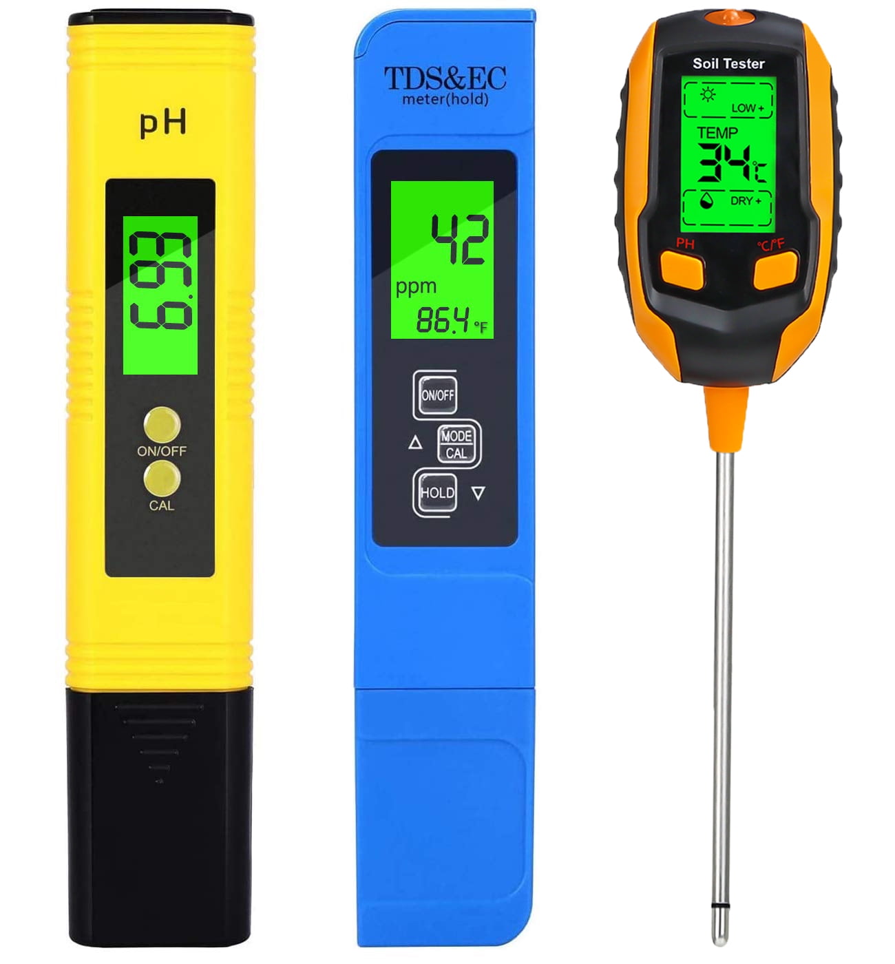 PH Meter, TDS PPM Meter and 4 in 1 Soil Moisture Meter Combo, PH/EC ...