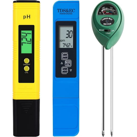 PH Meter,TDS PPM Meter,Soil PH Tester,PH/EC Digital Kit,3 Pack