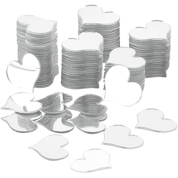PH Mirror Tiles 200pcs Adhesive Peel/Stick Small Heart Mirror Mosaic Tiles Mini Self Acrylic Mirrors for Arts Crafts Projects Framing Room Home Wall Decor 0.6x0.8 Silver
