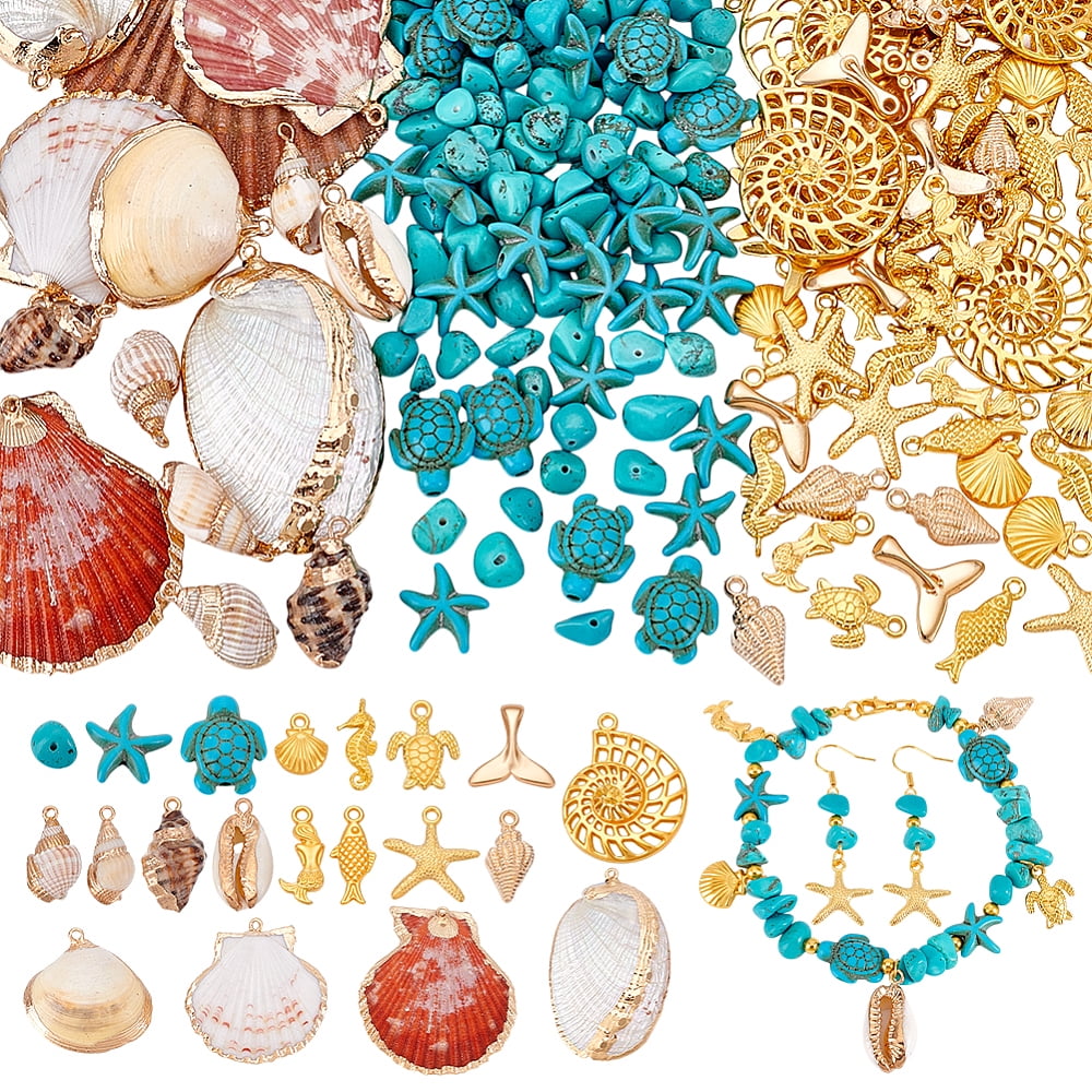 PH Ocean Bracelet Making Kit Starfish Seashell Turtle Ocean Charms Turquoise Beads for DIY Summer Beach Jewelry Making Necklace Anklets Earring
