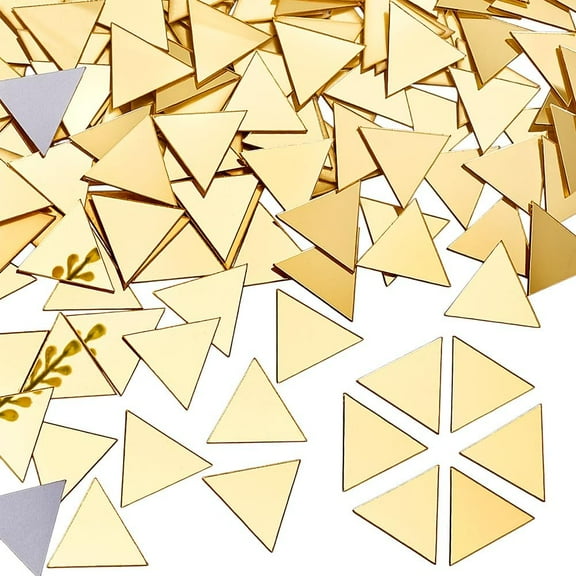 PH PandHall 200pcs Triangle Mirrors for Crafts 1 Inch Self Adhesive Mirror Tiles Golden Acrylic Mirror DIY Mosaic Mirror Small Mirror Wall Stickers for Crafts Arts DIY Projects Framing Decor