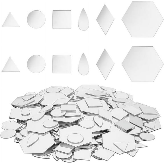 PH PandHall 300pcs 6 Shapes Silver Mirrors for Crafts 1~1.5 inch Self Adhesive Mirror Tiles Arts Projects Wall Table Decor Silver