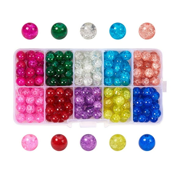 PH PandaHall 1000pcs 10 Color Crackle Glass Beads 4mm Lampwork Handcrafted Round Crystal Glass Beads for DIY Craft Bracelet Necklace Jewelry Making 10 Color-Crackle 1
