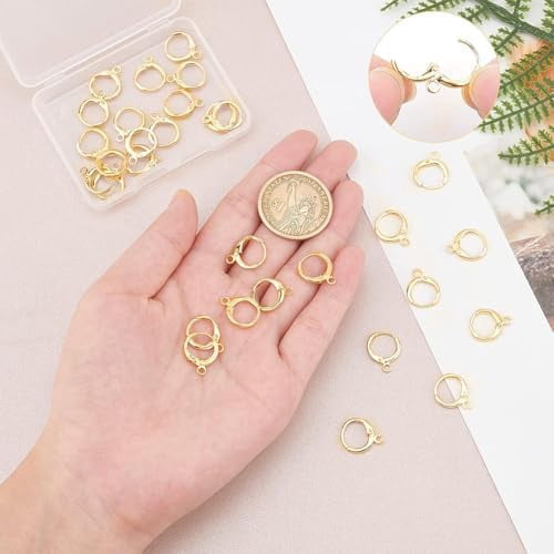 PH PandaHall 30pcs 18K Gold Plated Earring Hooks Huggie Hoop Earring Findings Lever Back Earrings Hook 12 Gauge Gold Huggie Earrings with Loop for Valentine Women Mom Jewelry Making, 11.5x15x2mm