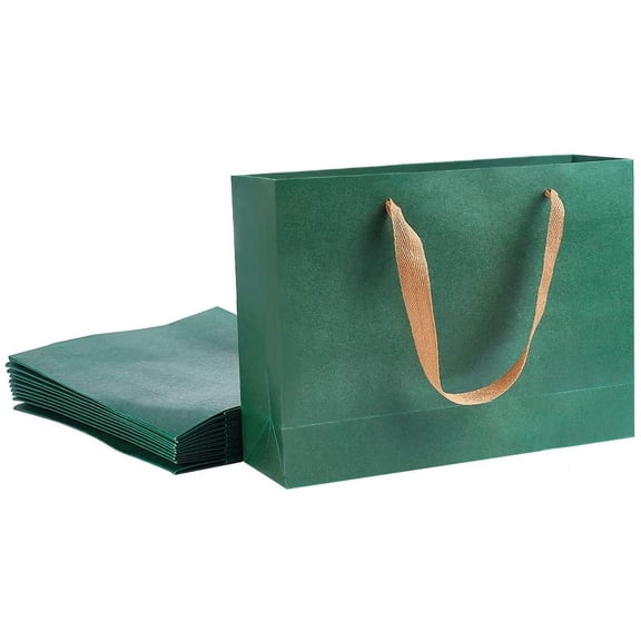 PH Paper Shopping Bags 10.5x7.8x3 inches Medium Gift Bags Retail Handle Bags Merchandise Bag Green Kraft Bags for Gifts Party Baby Shower Birthday Weddings Christmas Holidays 10pcs for DIY