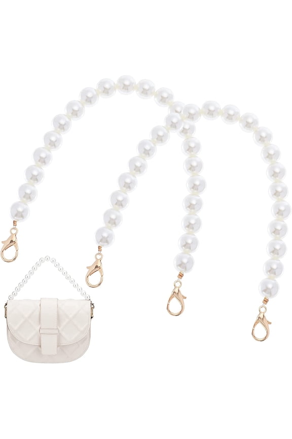 PH Pearl Beaded Bag Chain 2pcs 12 Inch Short Bag Handle 14mm Pearl Bead Replacement Decorative Purse Strap with Lobster Clasps for DIY Handbag Wallet Clutch Tote Creamy White for DIY