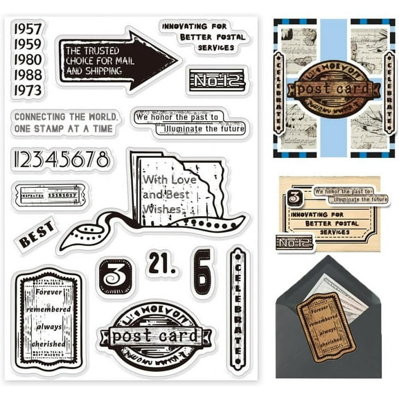 PH Postmark Clear Stamps for Card Making Postage Clear Rubber Stamps Number Travel Stamps Paper Craft Stamp Arrow Stamps for DIY Scrapbooking Album Notebook Decor Crafting Decoration colorful